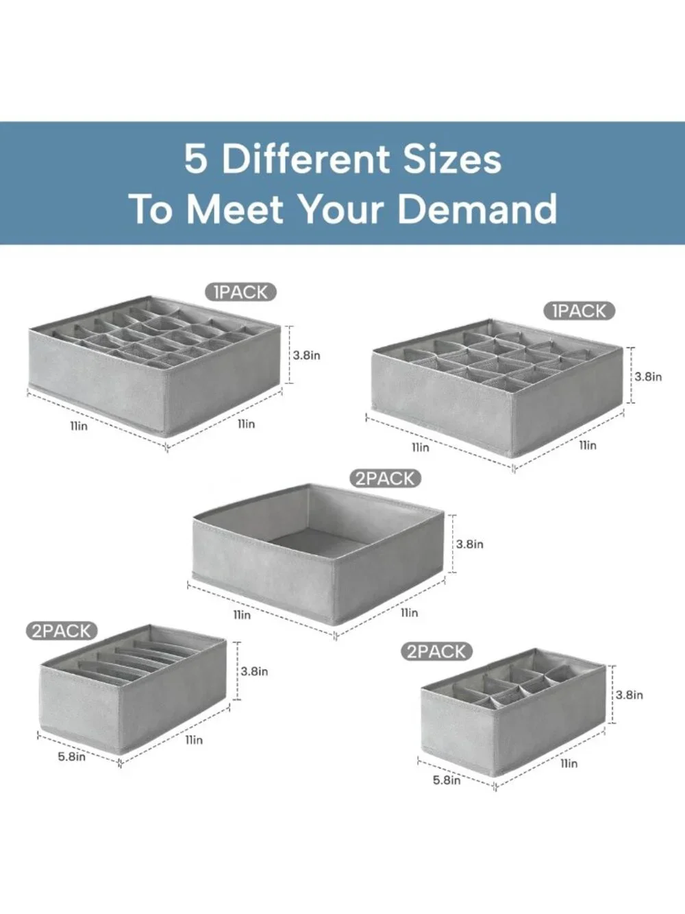 8 Pack Drawer Organizer Bins for Clothes, Socks & Baby Items - Foldable Storage - Picture 2 of 8